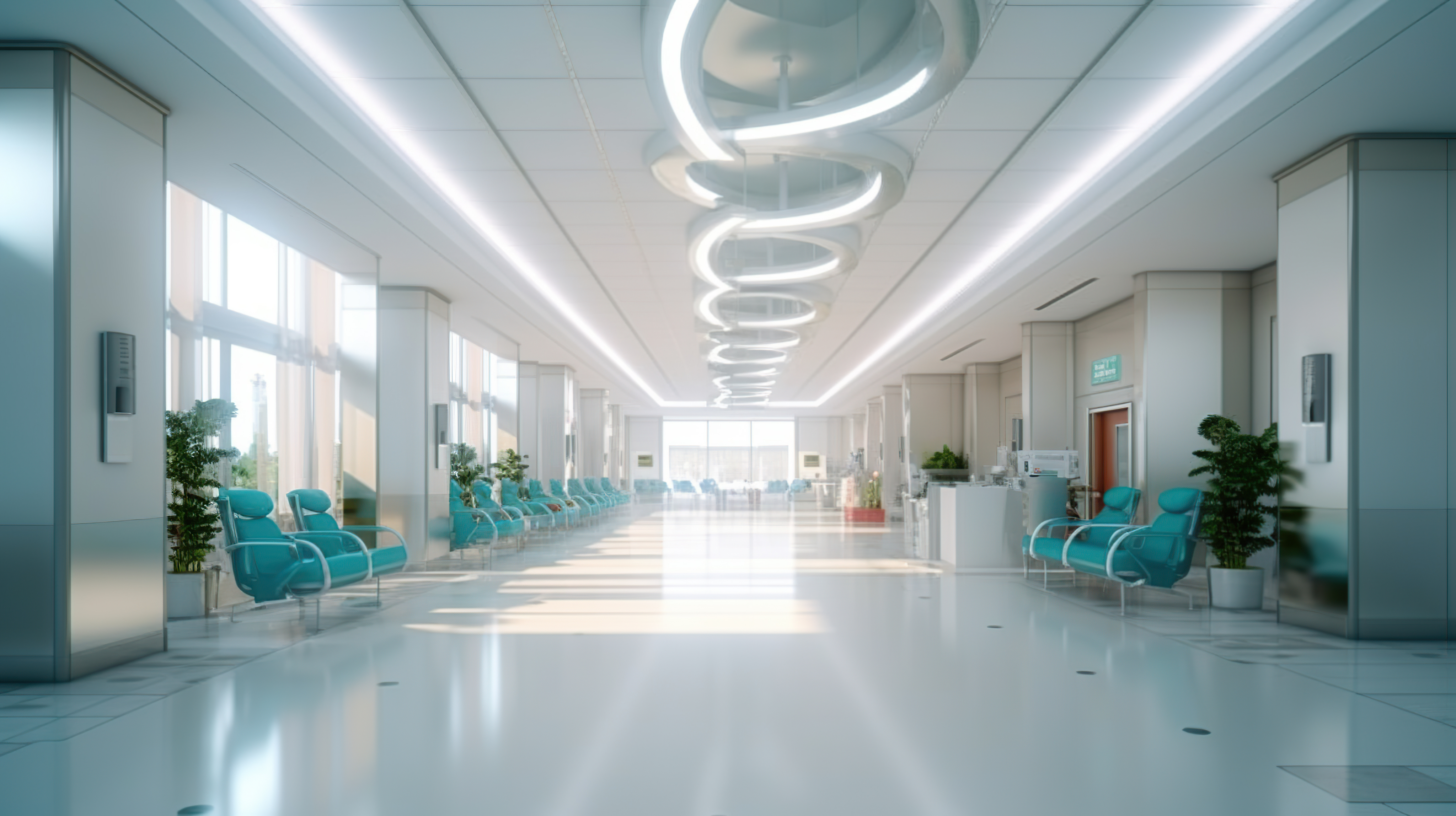 A bright hospital corridor.