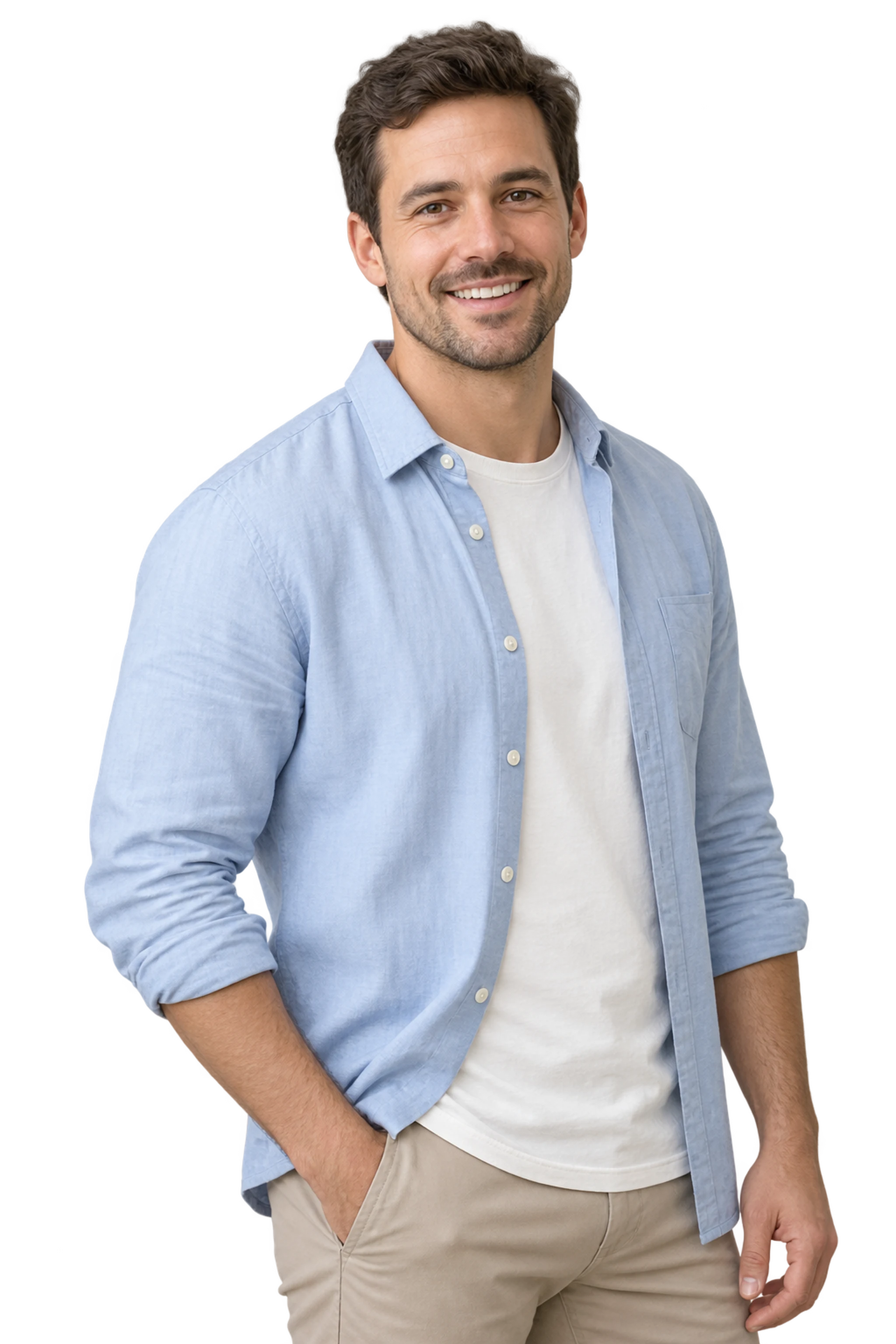 A smiling adult man in casual clothing.